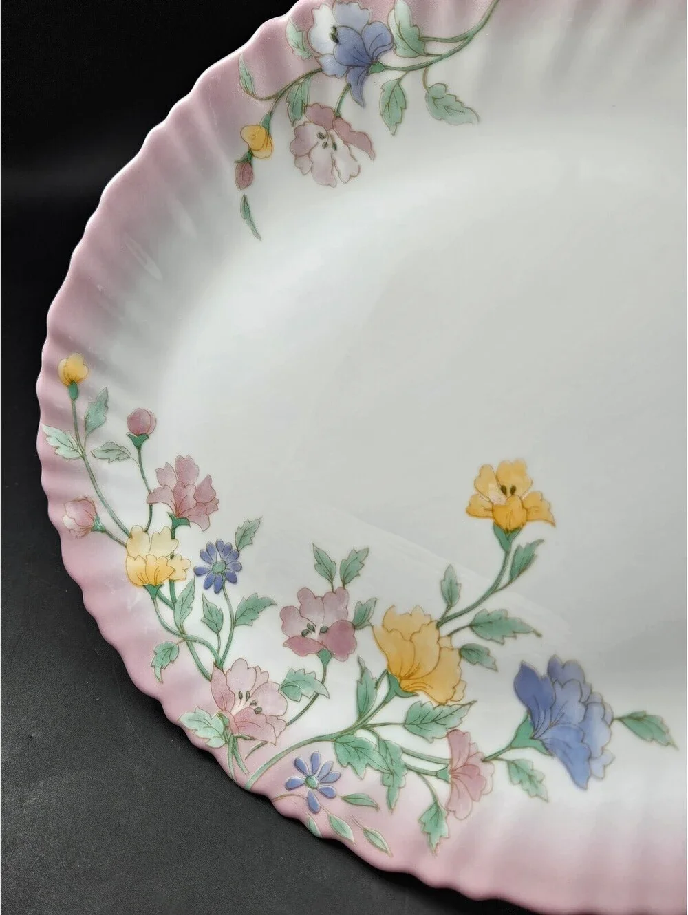 Vintage Arcopal France Elise Oval Serving Platter Pink Ombre Rim Floral 13